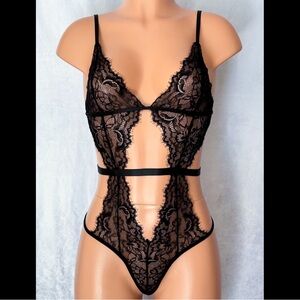 Black, Hollow & Strap, Teddies, Lingerie Set